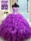 Super Sleeveless Organza Floor Length Lace Up Vestidos de Quinceanera in Eggplant Purple with Beading and Ruffles