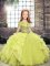 Sleeveless Organza Floor Length Lace Up Kids Pageant Dress in Yellow Green with Beading and Ruffles