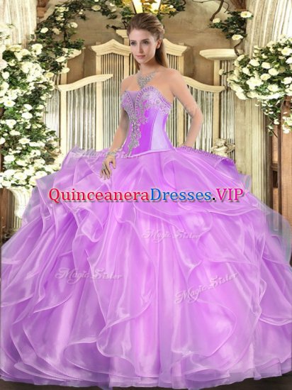 Lilac Ball Gowns Beading and Ruffles Sweet 16 Dress Lace Up Organza Sleeveless Floor Length - Click Image to Close