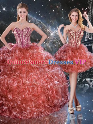 Nice Rust Red Lace Up Sweetheart Beading and Ruffles Quinceanera Dresses Organza Sleeveless