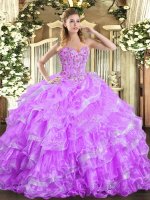 Top Selling Ball Gowns Quinceanera Dresses Lilac Sweetheart Organza Sleeveless Floor Length Lace Up