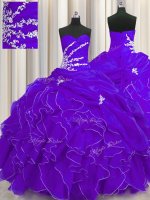 Sleeveless Lace Up Floor Length Beading and Appliques and Ruffles Quinceanera Gown