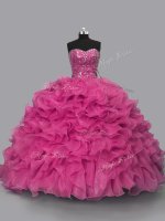 Hot Pink Lace Up Sweetheart Beading Vestidos de Quinceanera Organza Sleeveless
