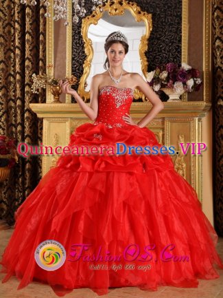 Appliques with Beading Chester New hampshire/NH Cheap Red Sweetheart Strapless Quinceanera Dress Organza Ball Gown