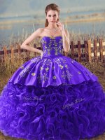 Brush Train Ball Gowns Quinceanera Gown Purple Sweetheart Fabric With Rolling Flowers Sleeveless Lace Up