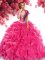 Wonderful With Train Hot Pink Sweet 16 Dresses Organza Sweep Train Sleeveless Beading and Ruffles
