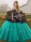 Fine Floor Length Lace Up Quinceanera Gowns Turquoise for Military Ball and Sweet 16 and Quinceanera with Embroidery