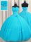 Romantic Aqua Blue Quince Ball Gowns Military Ball and Sweet 16 and Quinceanera with Beading and Ruffles and Hand Made Flower Strapless Sleeveless Lace Up