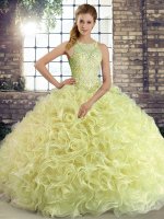 Comfortable Yellow Green Sleeveless Beading Floor Length Sweet 16 Dresses