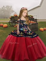 Straps Sleeveless Lace Up Child Pageant Dress Coral Red Organza(SKU PAG1282-4BIZ)