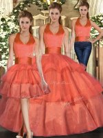 Luxury Orange Ball Gowns Ruffled Layers 15 Quinceanera Dress Lace Up Organza Sleeveless Floor Length