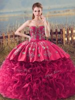 Pretty Fabric With Rolling Flowers Sweetheart Sleeveless Lace Up Embroidery and Ruffles 15th Birthday Dress in Coral Red(SKU PSSW1159MT-7BIZ)
