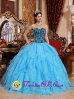 La Tablada Argentina Sweetheart Neckline Embroidery with Beading Modest Aqua Blue Quinceanera Dress with Ruffles