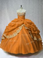 Chic Brown Ball Gowns Organza Sweetheart Sleeveless Beading and Appliques and Pick Ups Floor Length Lace Up Quince Ball Gowns