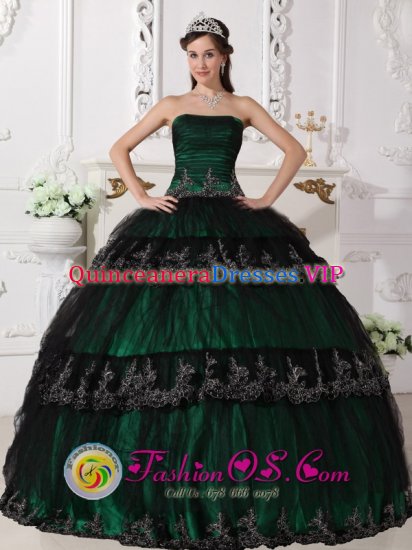 Buckhurst Hill East Anglia Taffeta and Lace For Dark Green Gorgeous Quinceanera Dress With Ruched Bodice and Appliques - Click Image to Close