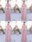 Pink Tulle Zipper High-neck Cap Sleeves Floor Length Dama Dress for Quinceanera Lace