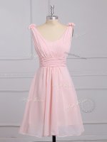 Chiffon Straps Sleeveless Lace Up Hand Made Flower Court Dresses for Sweet 16 in Baby Pink