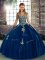 Straps Sleeveless Lace Up Ball Gown Prom Dress Royal Blue Tulle