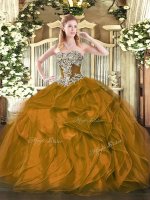 Brown Strapless Lace Up Beading and Ruffles Quinceanera Dresses Sleeveless