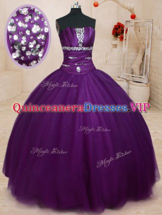 Floor Length Ball Gowns Sleeveless Dark Purple Sweet 16 Quinceanera Dress Lace Up