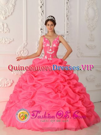 Bedford Virginia/VA Sexy Watermelon Quinceanera Dress With Appliques Decorate Straps And Bodice