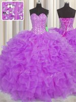 Eye-catching Visible Boning Organza Sleeveless Floor Length Quinceanera Gowns and Beading and Ruffles and Sashes ribbons(SKU PSSW0448-6BIZ)