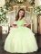 Straps Sleeveless Pageant Gowns For Girls Floor Length Beading Yellow Green Organza