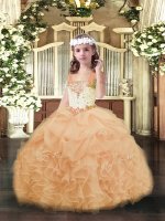 Organza Sleeveless Floor Length Custom Made Pageant Dress and Beading and Ruffles and Pick Ups
