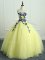 Stunning Light Yellow Lace Up Sweet 16 Dress Hand Made Flower Sleeveless Floor Length