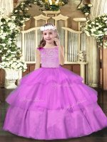 Sleeveless Floor Length Beading and Ruffled Layers Zipper Custom Made Pageant Dress with Lilac