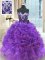 Modest Beading and Ruffles Ball Gown Prom Dress Purple Lace Up Sleeveless Floor Length