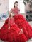 Glittering Floor Length Red Sweet 16 Quinceanera Dress Organza Sleeveless Beading and Ruffles