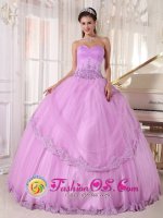 Jenks Oklahoma/OK Stylish Taffeta and Tulle Appliques Decorate Discount Lavender Quinceanera Dress with sweetheart neckline