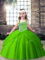 Custom Designed Sleeveless Lace Up Floor Length Beading Pageant Dress