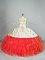 Low Price Coral Red Lace Up Quince Ball Gowns Embroidery and Ruffles Sleeveless Floor Length