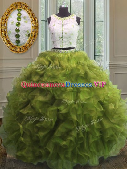 Scoop Sleeveless Clasp Handle Quinceanera Dresses Olive Green Organza - Click Image to Close