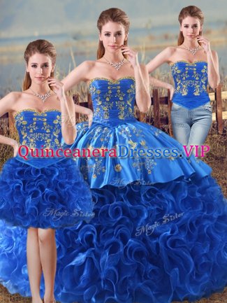 Ball Gowns Sweet 16 Dresses Royal Blue Sweetheart Fabric With Rolling Flowers Sleeveless Floor Length Lace Up