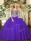 Chic Floor Length Purple Vestidos de Quinceanera Tulle Sleeveless Beading