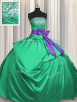 Lovely Floor Length Lace Up Sweet 16 Dress Green for Military Ball and Sweet 16 and Quinceanera with Beading and Pick Ups and Bowknot(SKU PSSW0417-6BIZ)