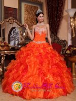 Greenville Alabama/AL Orange Quinceanera Dress With Sweetheart Neckline Beaded and Embroidery Decorate Multi-color Ruffles(SKU QDZY061-HBIZ)