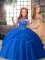 Best Blue and Peach Ball Gowns Beading Glitz Pageant Dress Lace Up Tulle Sleeveless Floor Length