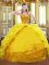Delicate Gold Taffeta Lace Up Sweetheart Sleeveless Ball Gown Prom Dress Brush Train Beading and Embroidery and Pick Ups