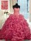 Colorful Red Ball Gowns Beading and Pick Ups Vestidos de Quinceanera Lace Up Organza Sleeveless With Train