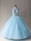 Fantastic Beading 15th Birthday Dress Light Blue Lace Up Sleeveless Floor Length