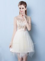New Style Champagne Scoop Neckline Sequins and Bowknot Quinceanera Court Dresses Sleeveless Lace Up