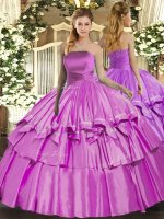 Modern Sleeveless Organza Floor Length Lace Up 15 Quinceanera Dress in Lilac with Ruffled Layers(SKU SJQDDT1590002BIZ)