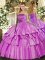 Modern Sleeveless Organza Floor Length Lace Up 15 Quinceanera Dress in Lilac with Ruffled Layers