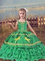 Sleeveless Lace Up Floor Length Beading and Embroidery and Ruffled Layers Child Pageant Dress