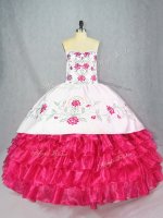 Edgy Sweetheart Sleeveless Satin and Organza Sweet 16 Quinceanera Dress Embroidery and Ruffled Layers Lace Up