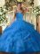 Spectacular Floor Length Ball Gowns Sleeveless Blue Quinceanera Gowns Lace Up